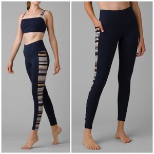 Prana Laye Nautical Tivoli Navy Blue Striped Plaid High Rise Pocket Leggings